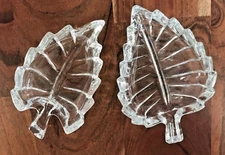 Vintage Clear Glass Leaf Shaped Ash Trays Trinket Dishes Set of 2 - 4" & 4.25"