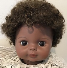 Finished Porcelain Doll Head Complete With Eyes Wig - Height 6 1/2
