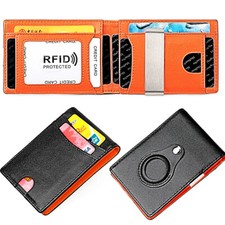 Mens Slim RFID Airtag Wallet with Money Clip Leather Card Case with Air Tag Gift