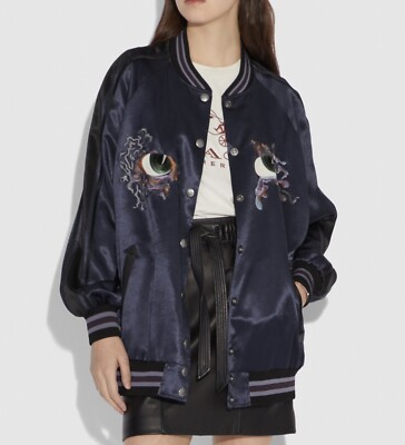 Coach ダンボ刺繍 スカジャン ネイビー Coach 72540 Oversized Souvenir Varsity Jacket Embroidery Limited