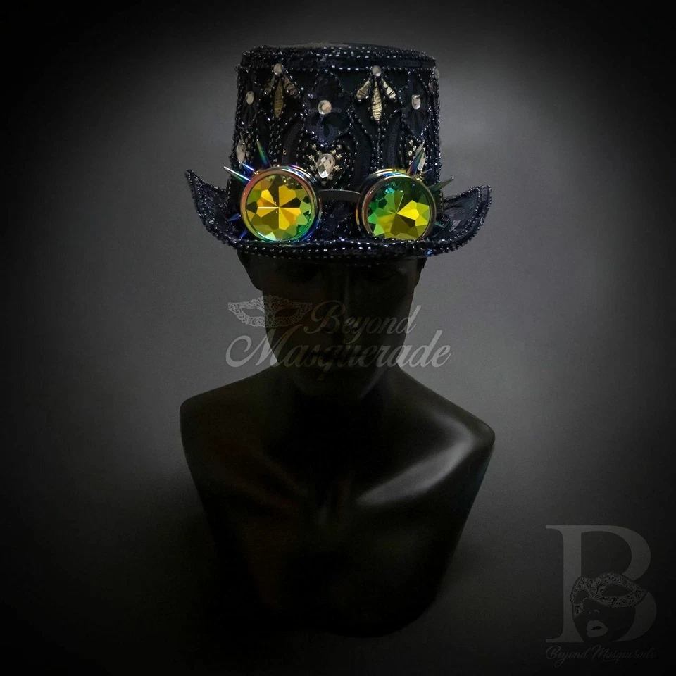 Steampunk Hat | Navy Blue Sequin Hat with Kaleidoscope Goggles FS1217 - Image 4 of 4