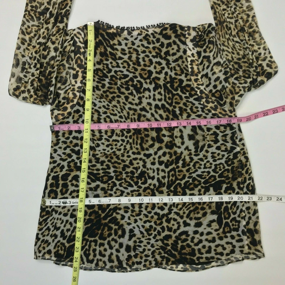 Блузка шелковая Marchesa Voyage топ коричневая черная с анималистическим принтом длинная slv размер 4 расслабленная - Изображение 3 из 4