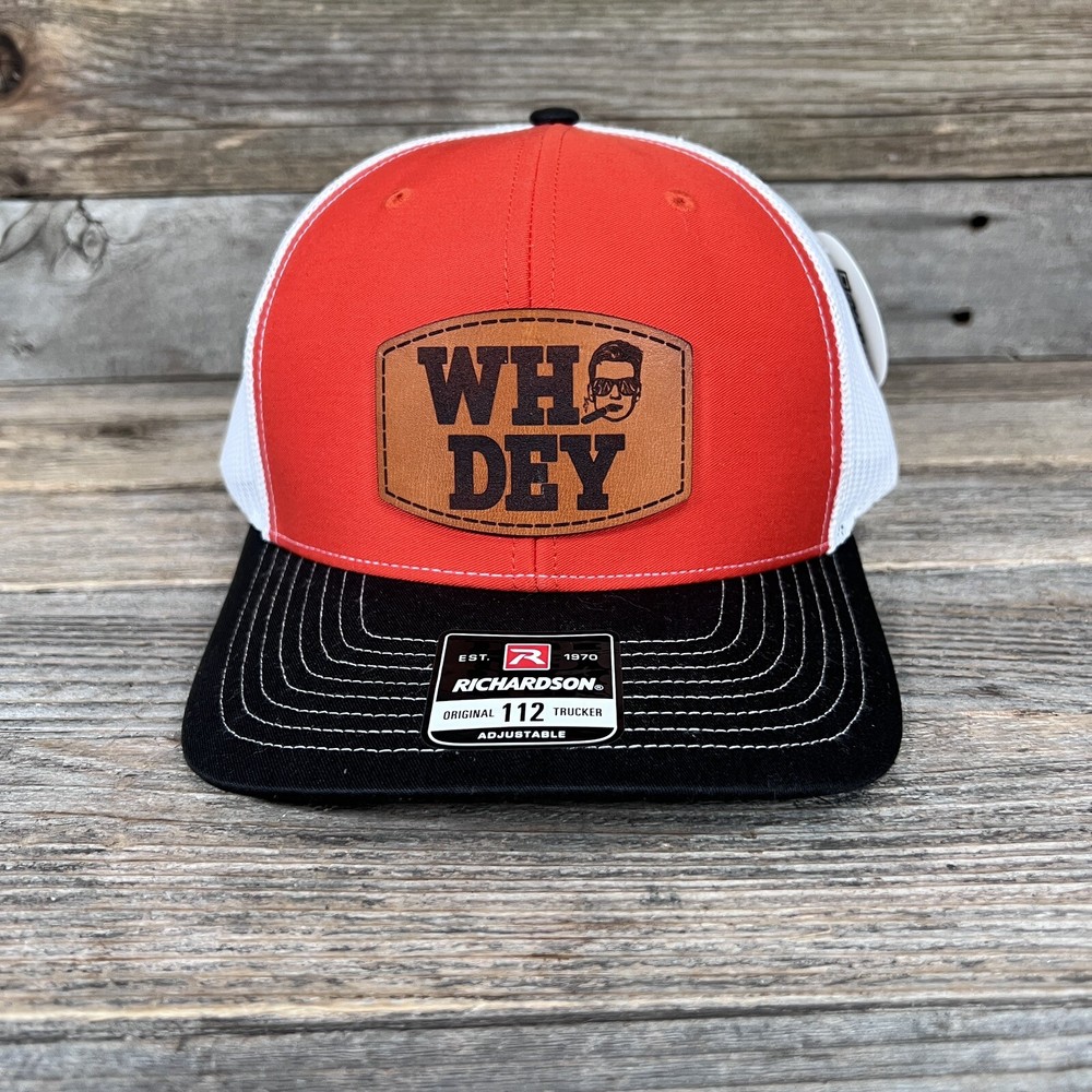 Who Dey Cincinnati Bengals Football Burrow Leather Patch Trucker Hat