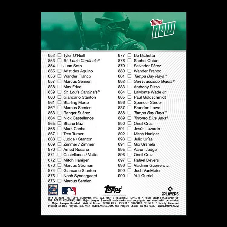 2021 Topps Now MLB Base Choose Your Card 801-1041 - Image 2 of 3