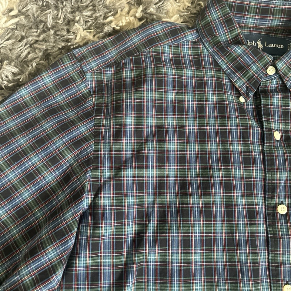 Camisa Ralph Lauren Para Hombre L Cuadros Manga Corta Abotonada Azul/Verde/Rojo Foto 2 de 4