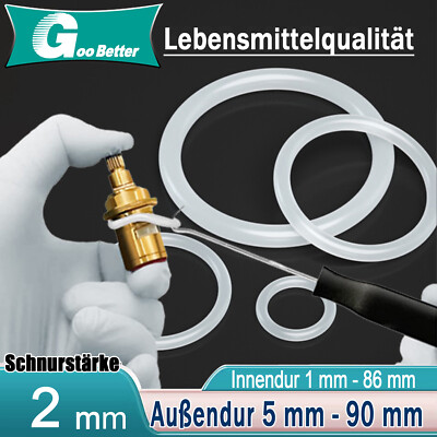 Silikon O Ring Ø 5 mm-90 mm, Dicke 2 mm, Dichtungsringe, Lebensmittelecht