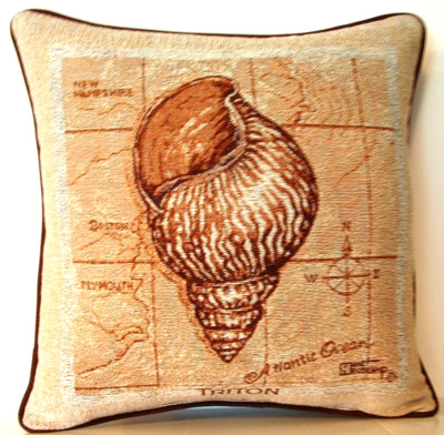 Map Of Atlantic Ocean Coastline w/ Triton Seashell, Compass Tapestry Pillow New