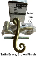 Baldwin Estate 5128-060-MR Passage Door Lever Handle Pair Satin Brass/Brown NOS