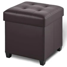 17.7" Ottoman with Storage, Square Storage Ottoman for Brown, Faux Leather