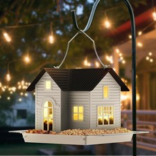 Solar Powered Bird Feeder with Lights Hanging Metal Outdoor Garden Feedhouse