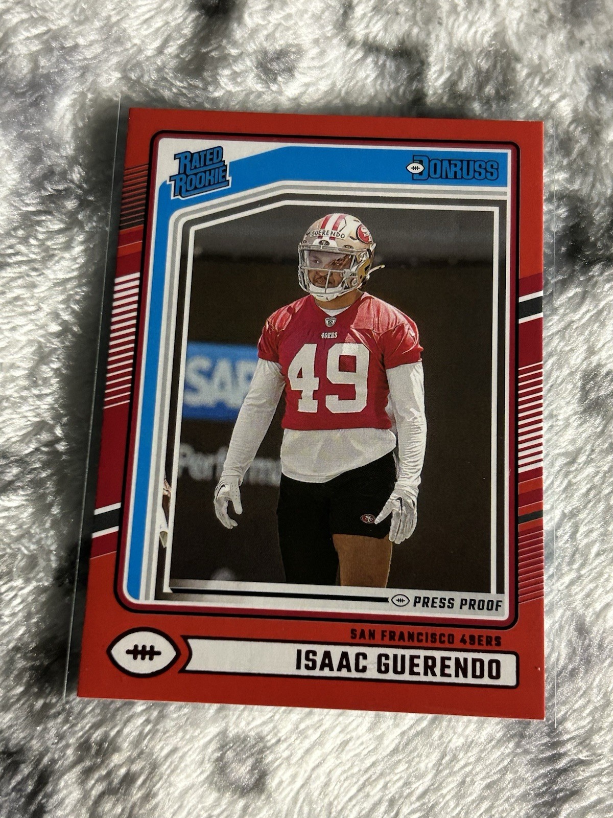2024 Panini Donruss - Rated Rookie Isaac Guerendo #336 Press Proof Red (RC)