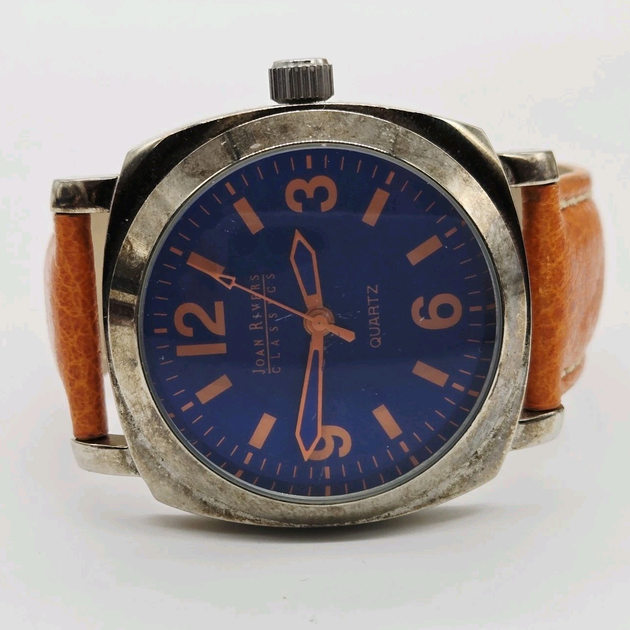 Joan Rivers Watch Leather Band Blue Orange Face New Battery