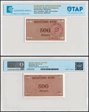Bosnia & Herzegovina 500 Dinara, 1992 ND, P-49a, UNC, Authenticated