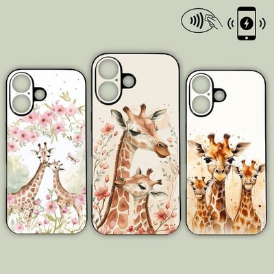 Handyhülle Aquarell Giraffe Familie Blumen Kunst MagSafe iPhone Samsung Motorola