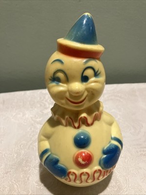 Vintage Roly Poly Musical Toy Clown Molded Plastic 8 In Tall