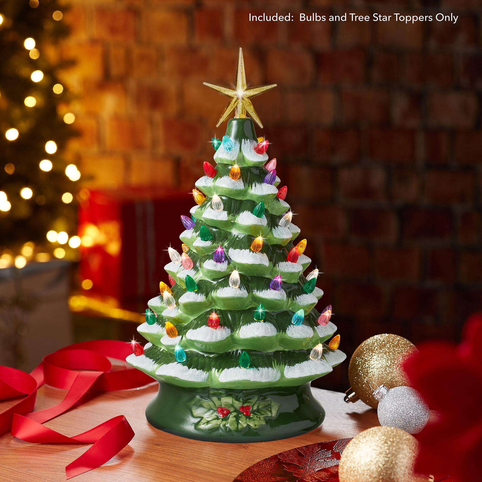 108 Replacement Silver Glitter Ceramic Christmas Tree Light Bulbs 3 Star Toppers