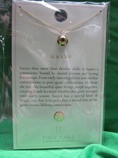 Tiny Tags Necklace SOCCER Ball 16" W/ 2" Extender 14K GOLD ION Plate Over Brass