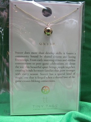 Tiny Tags Necklace SOCCER Ball 16'' W/ 2'' Extender 14K GOLD ION Plate Over Brass