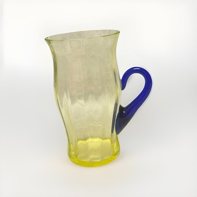 Fenton Yellow Vaseline Lemonade Glass With Blue Handle