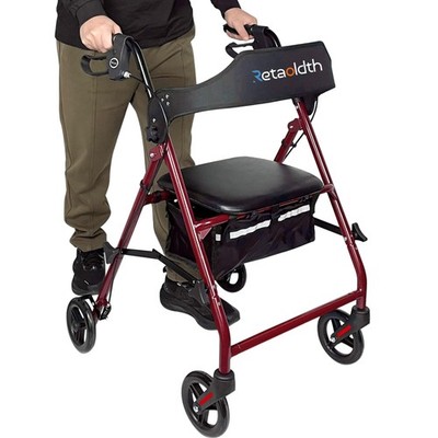 Retaoldth Foldable Rollator Walker Seat For Seniors 8 Big Wheels 350 Lb Weight