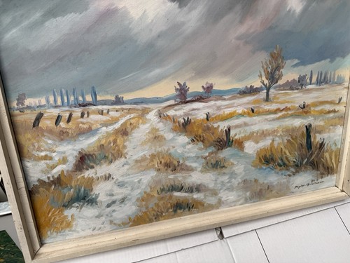 Dipinto Olio Paesaggio Invernale Firmato Angler-Christiansen | Paesaggio Vintage - Foto 5 di 9