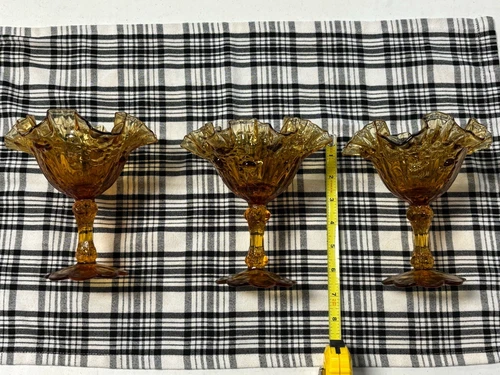 Lot of 3 Vintage FENTON AMBER GLASS BASKET Vase, Dish!