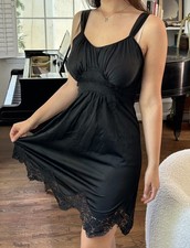Vintage Rogers 34 100 Nylon Tricot Nightgown Slip Black Handkerchief Lace Hem