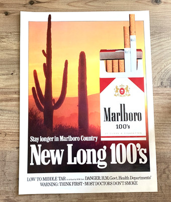MARLBORO LONG 100er ZIGARETTEN - RAHMEN SAMMLERSTÜCK KLASSIKER TABAK WERBUNG
