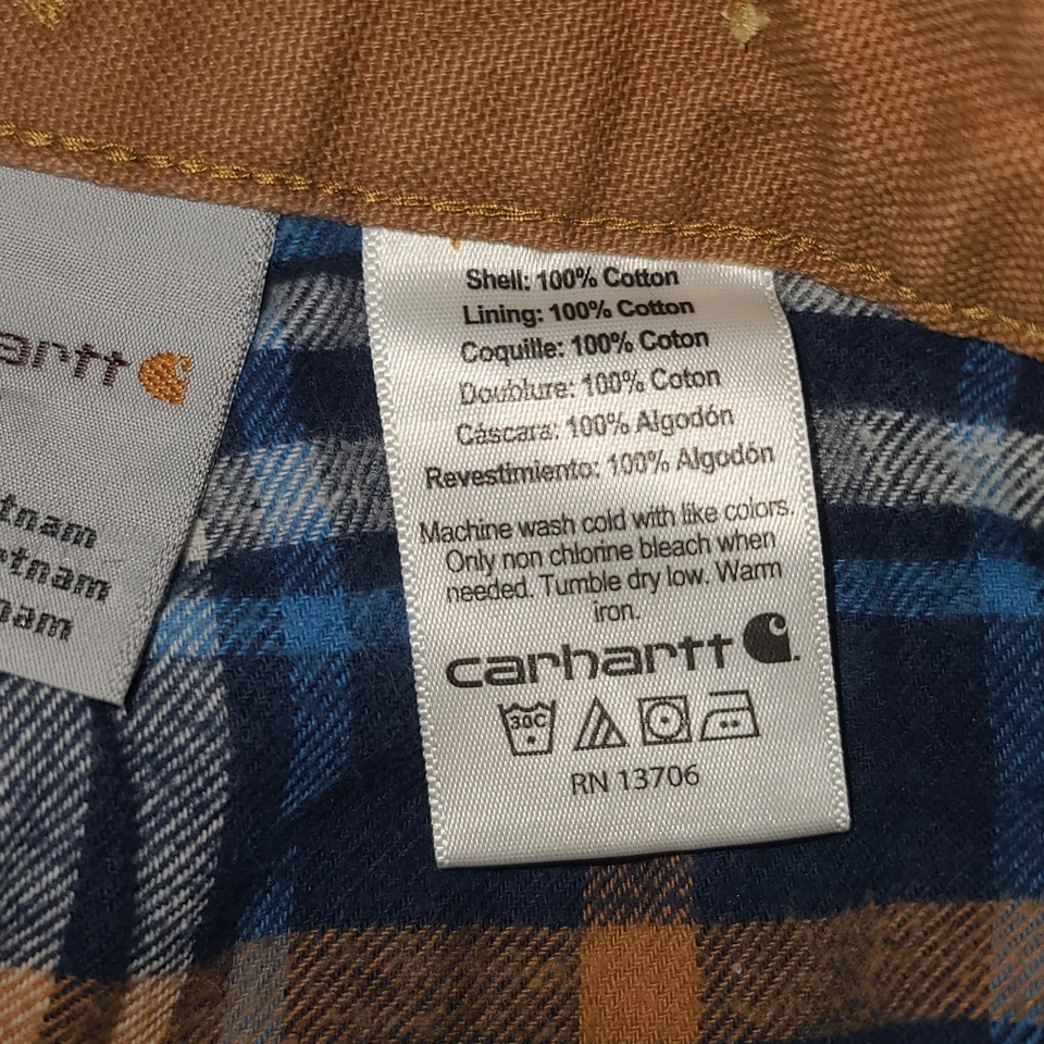 Pantalones Carhartt Niños Jóvenes Franela a Cuadros Forrados Carga Marrón Talla 6 Algodón Foto 3 de 4