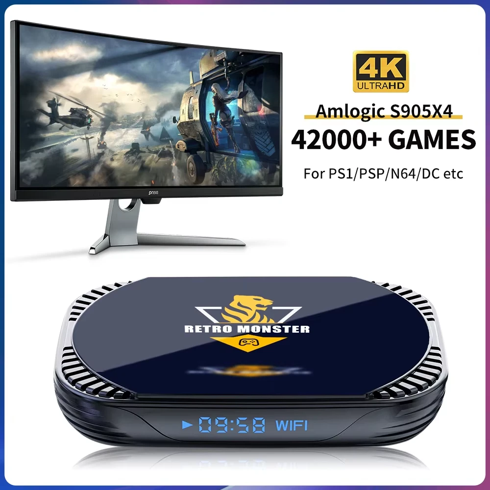 4K Retro Game Console S905X4 Retro Monster Box 48000 Games PSP PS1 Saturn SNES