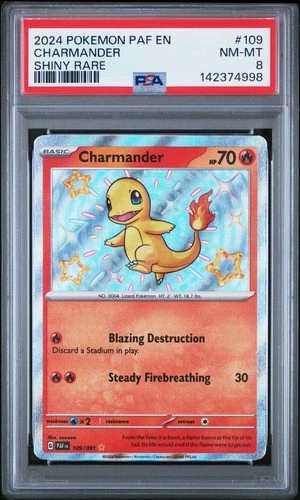 2024 POKEMON PAF EN-PALDEAN FATES SHINY RARE #109 CHARMANDER PSA 8