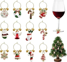12PCS Holiday Wine Glass Charms, Wine Charms With Crystal for Stem Glasses, Chri