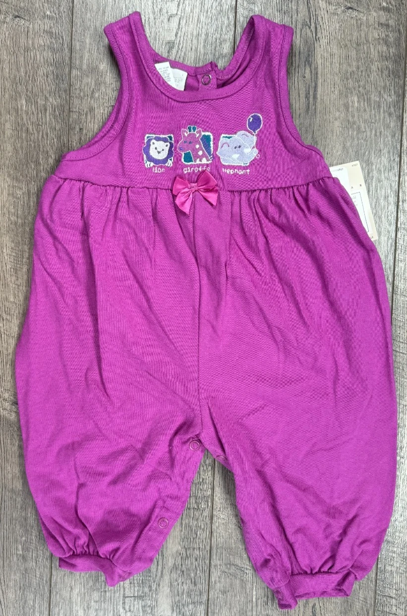 Baby Girl Clothes New Vintage Carter's 9 Month Purple Zoo Overalls