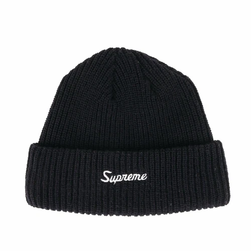 Casquette bonnet tricot bleu marine Supreme Beanie 20AW logo script jauge ample occasion BEEG 0