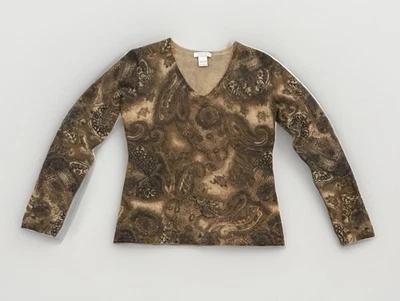 Tweeds 100% 2-Ply Cashmere V Neck Sweater Size Small Paisley Soft Preppy Fall - Image 1 of 4