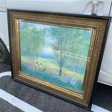 André Ingres "Spring Walk in Flower Field" 1996 Oil Painting Large 40F Signed