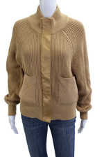 Varley Women Full Zip Mock Neck Cotton Sweater Beige Long Sleeve Size XS