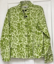 Coldwater Creek Green Floral Leaf Cotton Jacket M 10  12 NWT