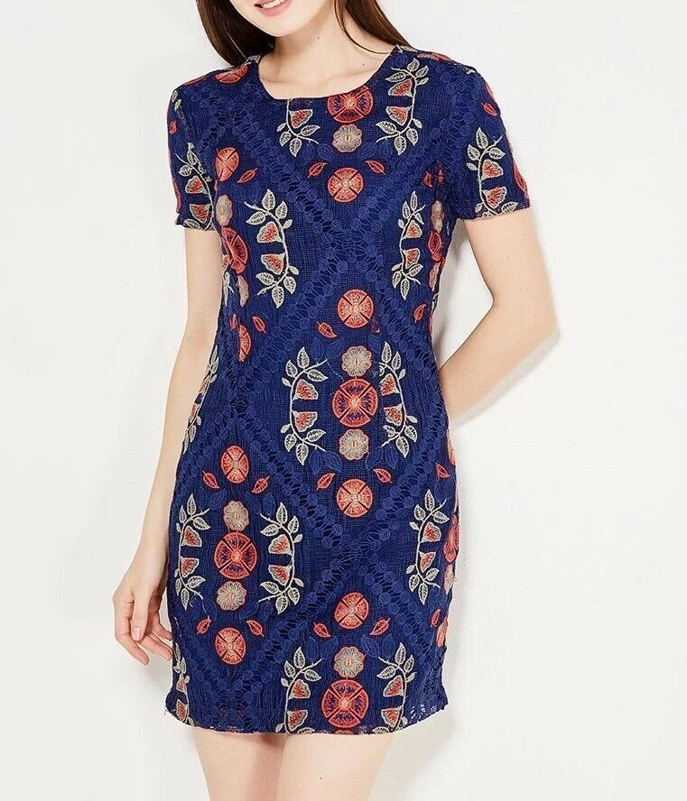 Desigual Damen Shiftkleid Knielang Blau Floral Ce0 Größe 34 XXS 2XS - Bild 2 von 4