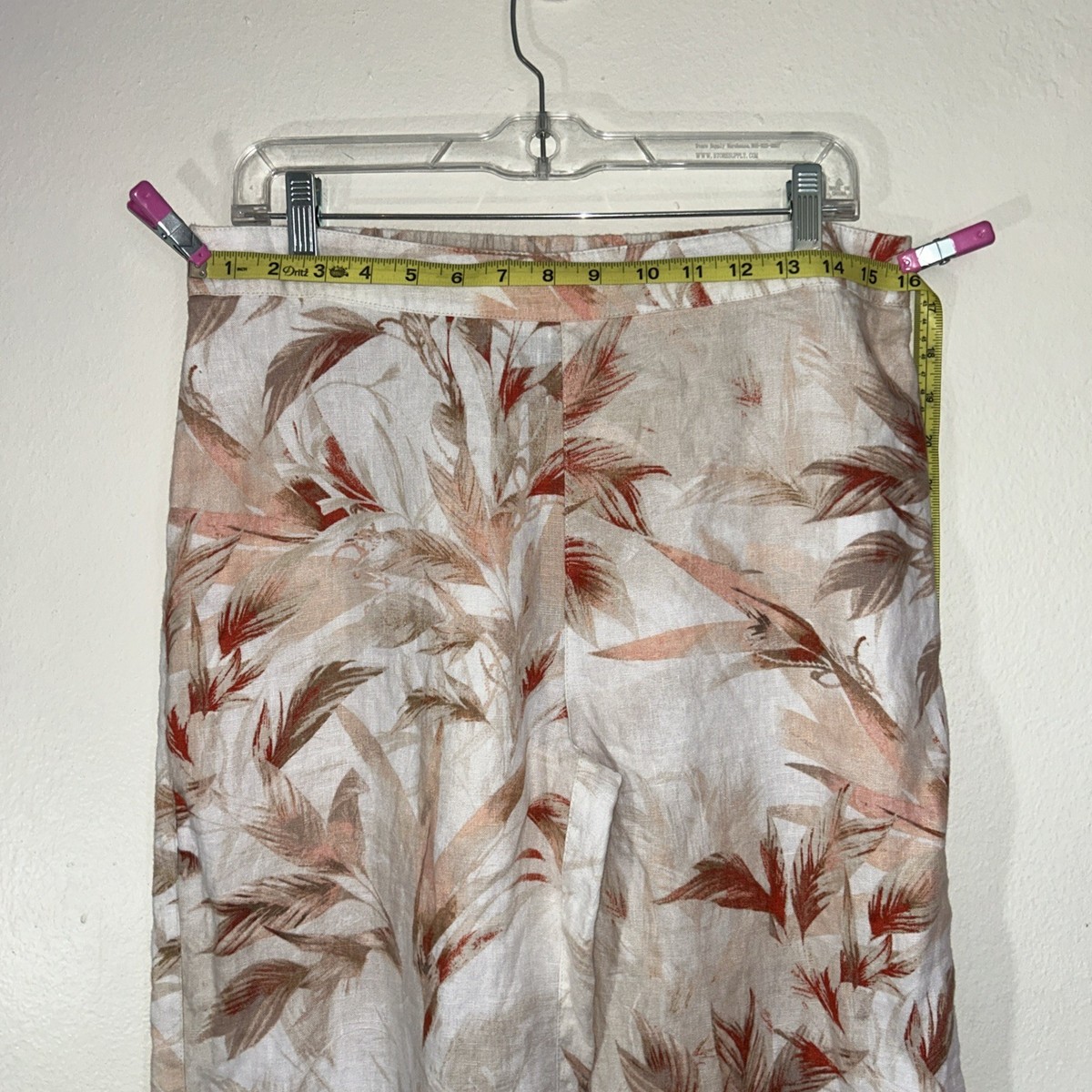 Chico's SZ 1 (M 8-10) Linen Pants Ivory Pink Tropical Floral Pull