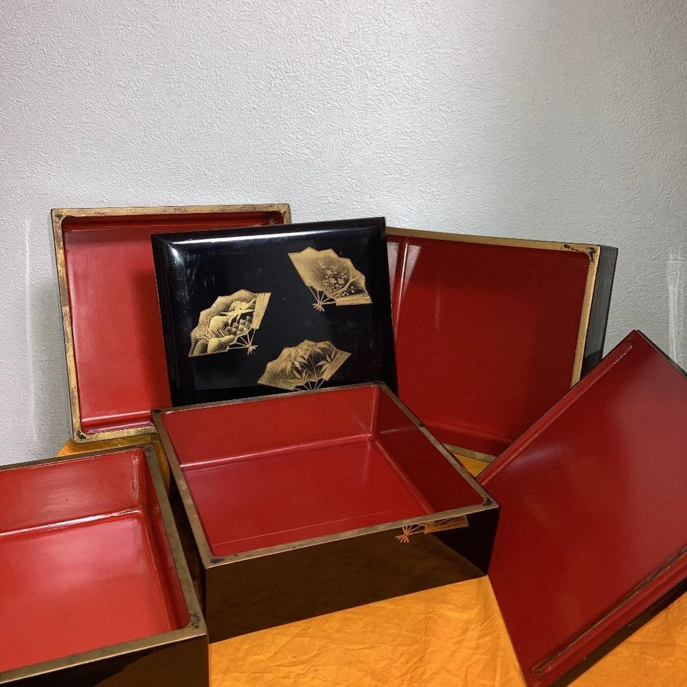 Jubako Bento Box Japanese Gold makie Meiji Taisho antique art
