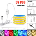 Dimmable COB LED Strip Lights 5V USB Flexible Tape Kitchen DIY TV Back Lighting