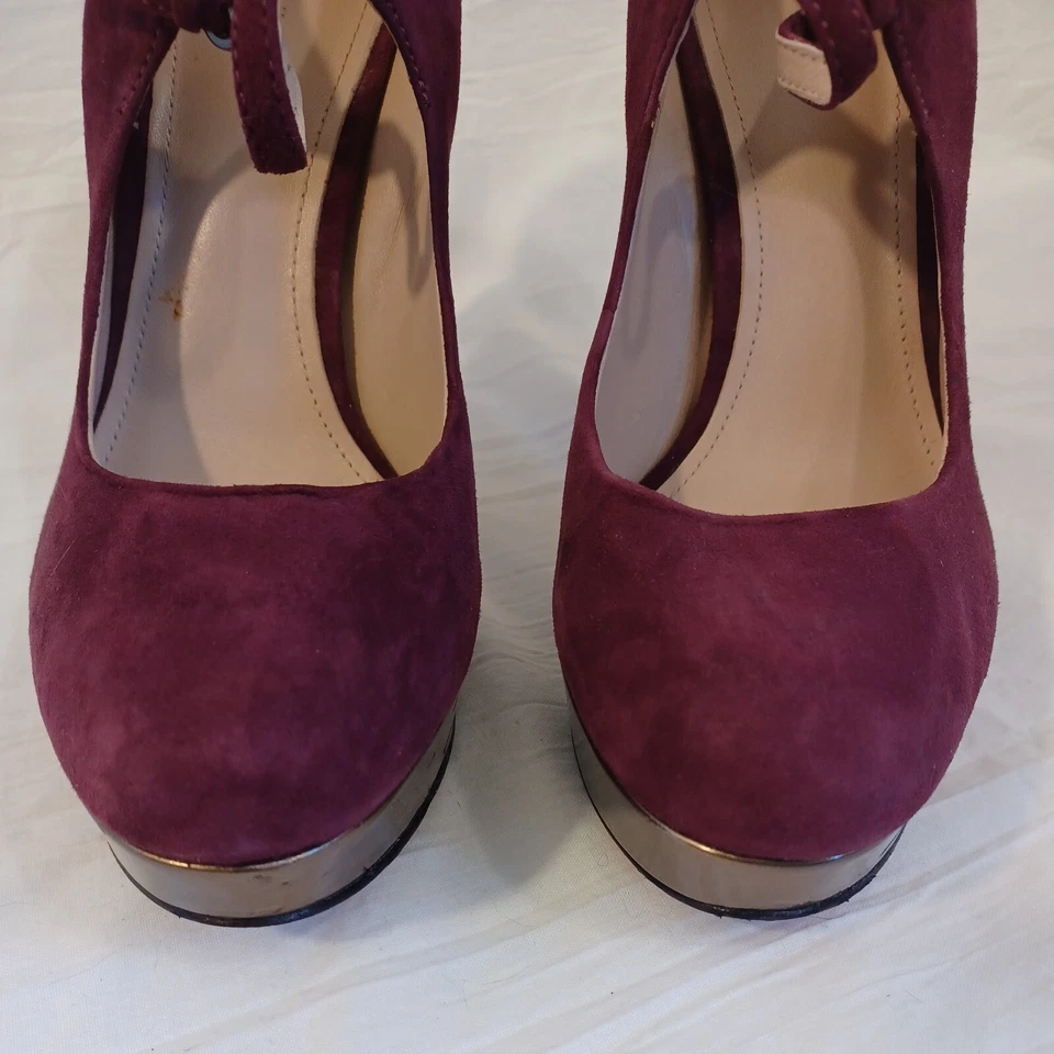 Zapatos de salón Joan & David Mary Jane Daquimberly púrpura dorado plataforma tacón gamuza talla 7,5 M Foto 3 de 4