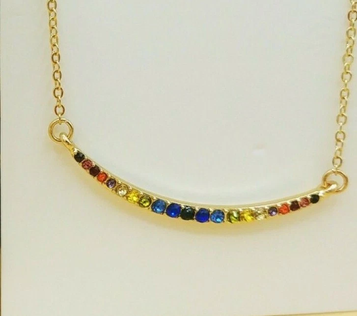 Amelia Rue Rainbow Bar Necklace With Twenty One Multicolored