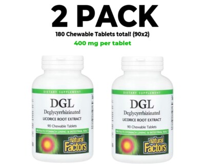 DGL, Deglycyrrhizinated Licorice Root Extract, 2 PACK, 90 Chewable Tablets