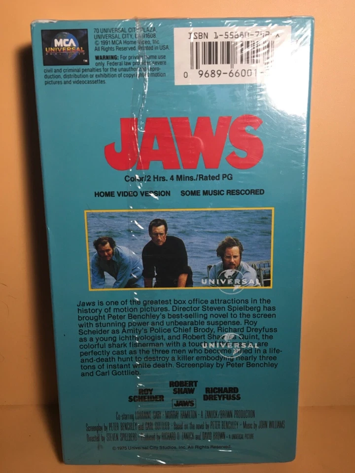 JAWS (VHS, 1991) Factory Sealed VCR Tape - Watermarks - Near Mint - Image 2 of 4