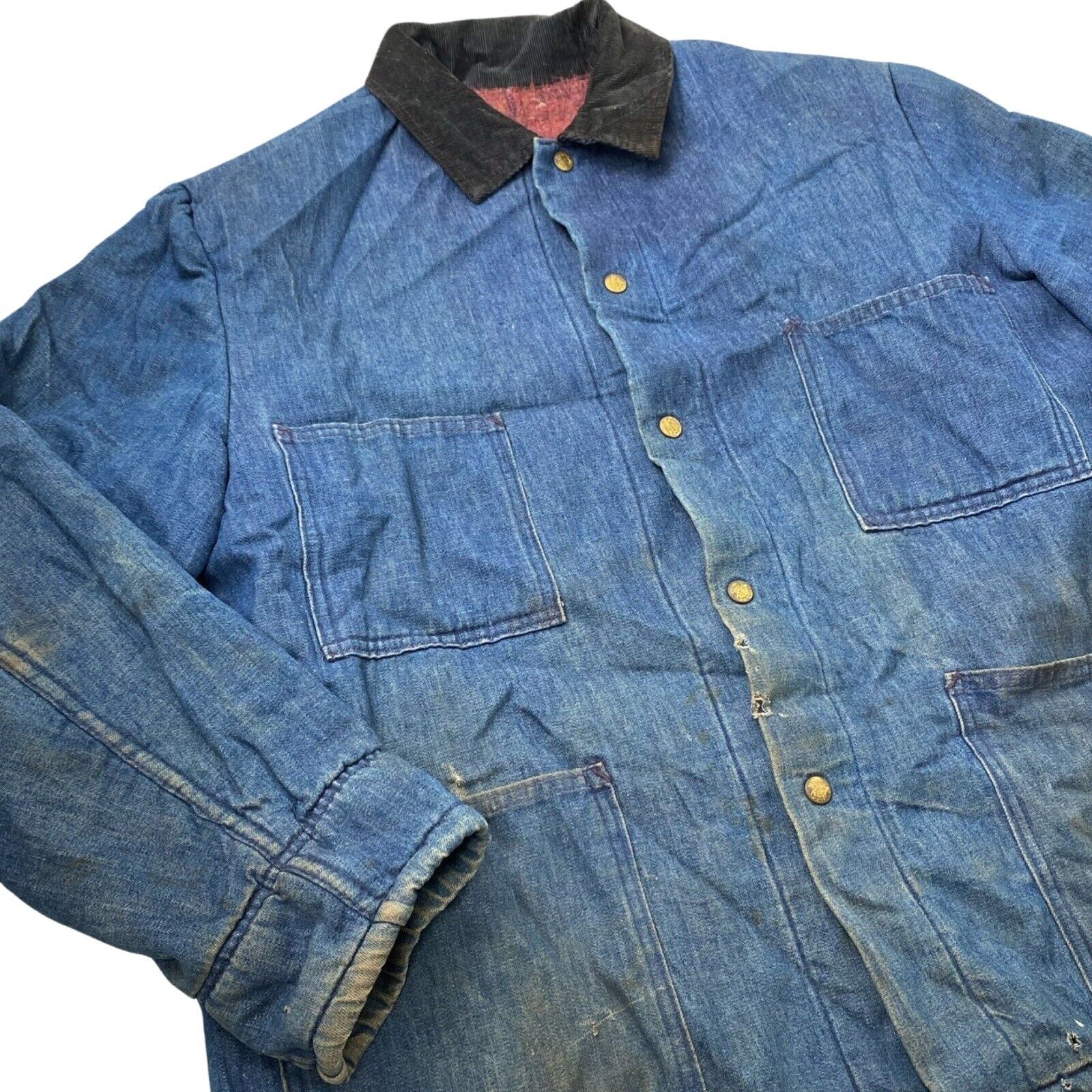 Vintage 60’s Carters Lined Jean Jacket Barn Chore Denim Coat Distressed XL