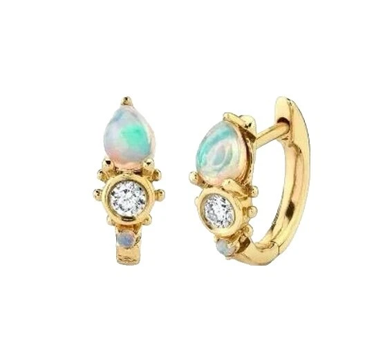 Opal Yellow Gold Plated Hoop Fashion Earrings