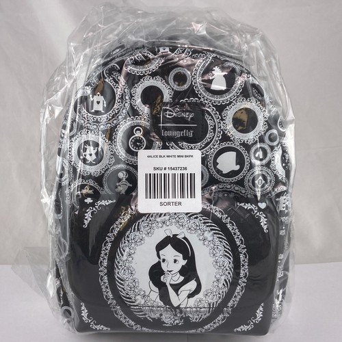 Disney Loungefly Alice In Wonderland Mini Backpack Bag Black White Looking Glass - Picture 12 of 12