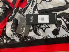 Karl Lagerfeld Paris Black White Red 36"x 71" Lt Weight Scarf,Wrap,Cover-up,NWT